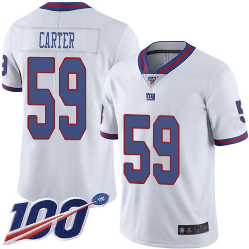 Men New York Giants #59 Lorenzo Carter Limited White Rush Vapor Untouchable 100th Season Football NFL Jersey